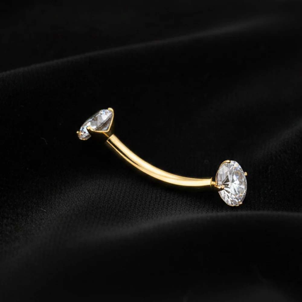 Pure24K Implant Grade Titanium Moissanite Sparkle Internally Threaded Curved Barbell - Image 3