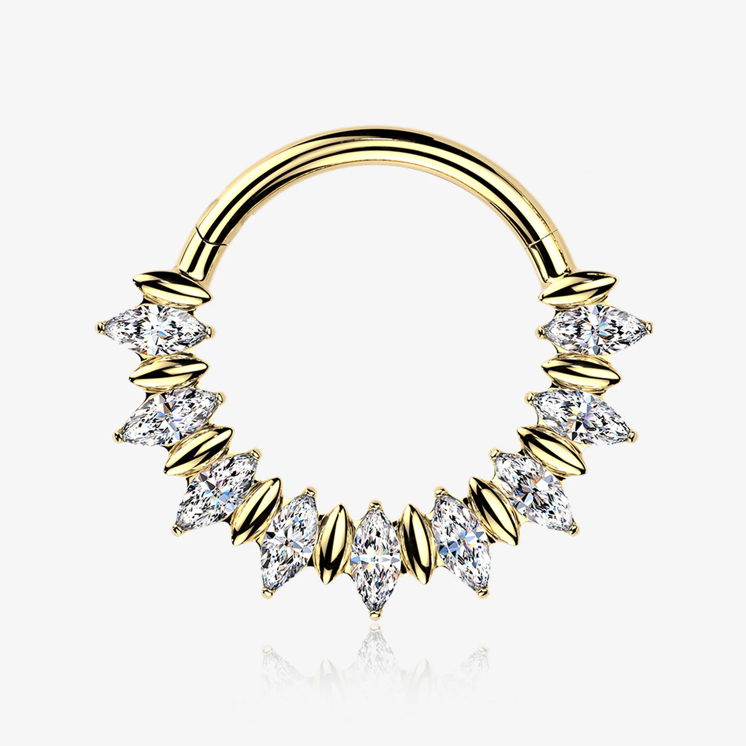 Pure24K Implant Grade Titanium Moissanite Sparkle Marquise Floral Clicker Hoop Ring