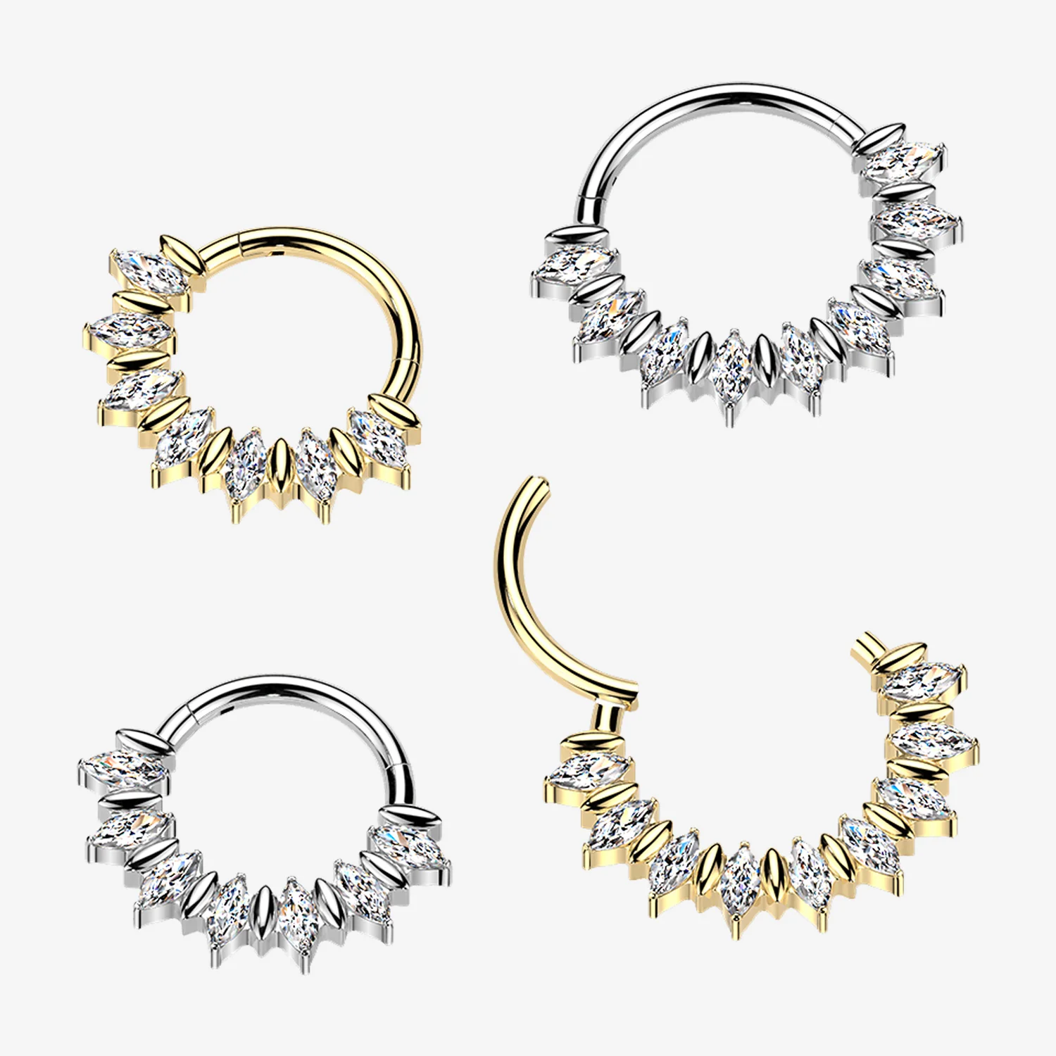 Pure24K Implant Grade Titanium Moissanite Sparkle Marquise Floral Clicker Hoop Ring - Image 2