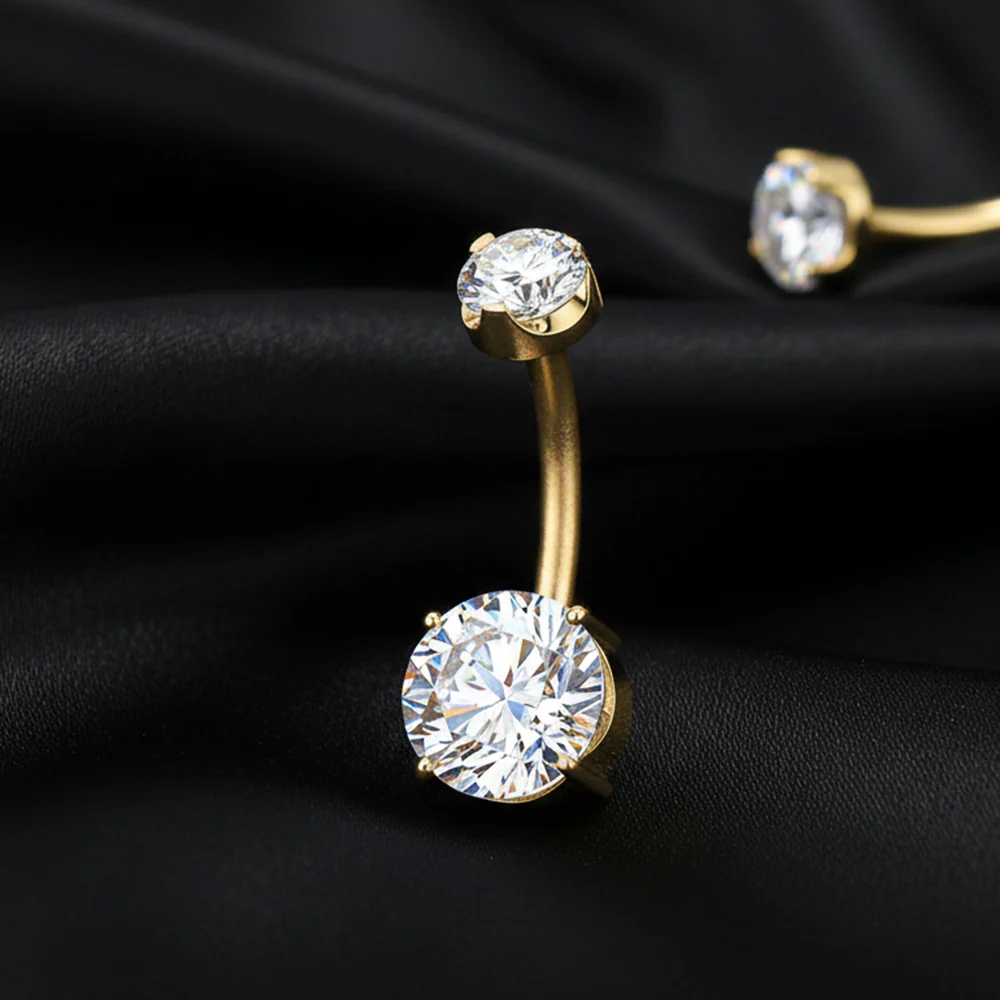 Pure24K Implant Grade Titanium Moissanite Sparkle Internally Threaded Belly Button Ring - Image 3