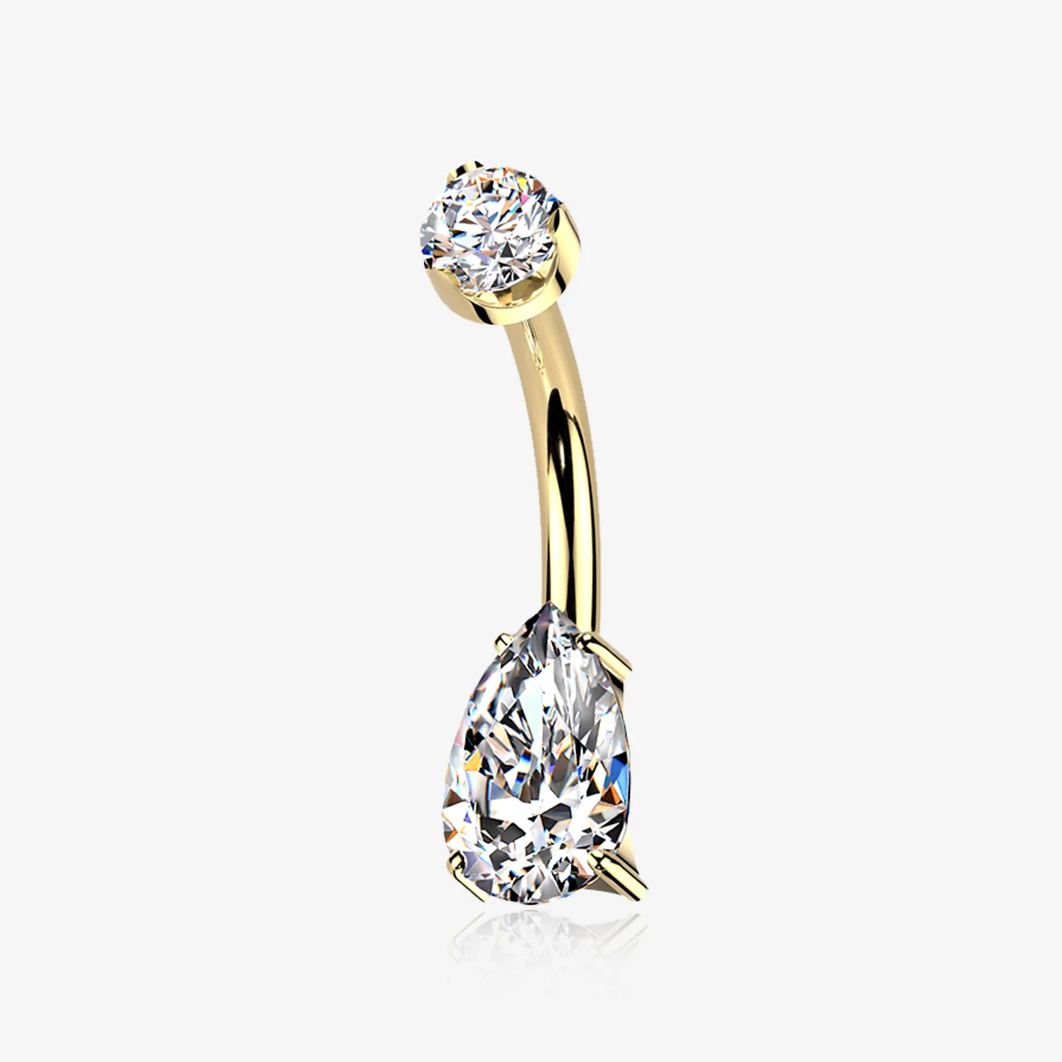 Pure24K Implant Grade Titanium Moissanite Teardrop Sparkle Internally Threaded Belly Button Ring