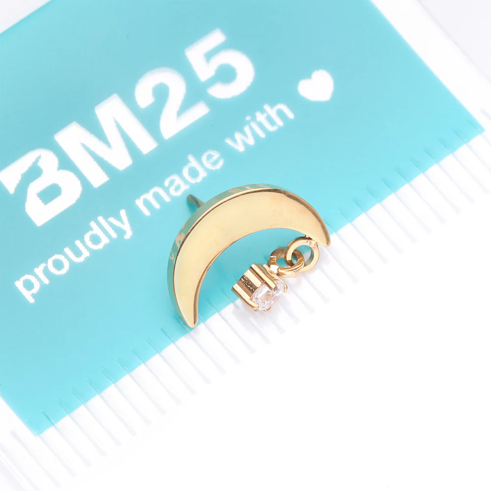 Pure24K Implant Grade Titanium OneFit Threadless Crescent Moon Sparkle Dangle Top Part - Image 4