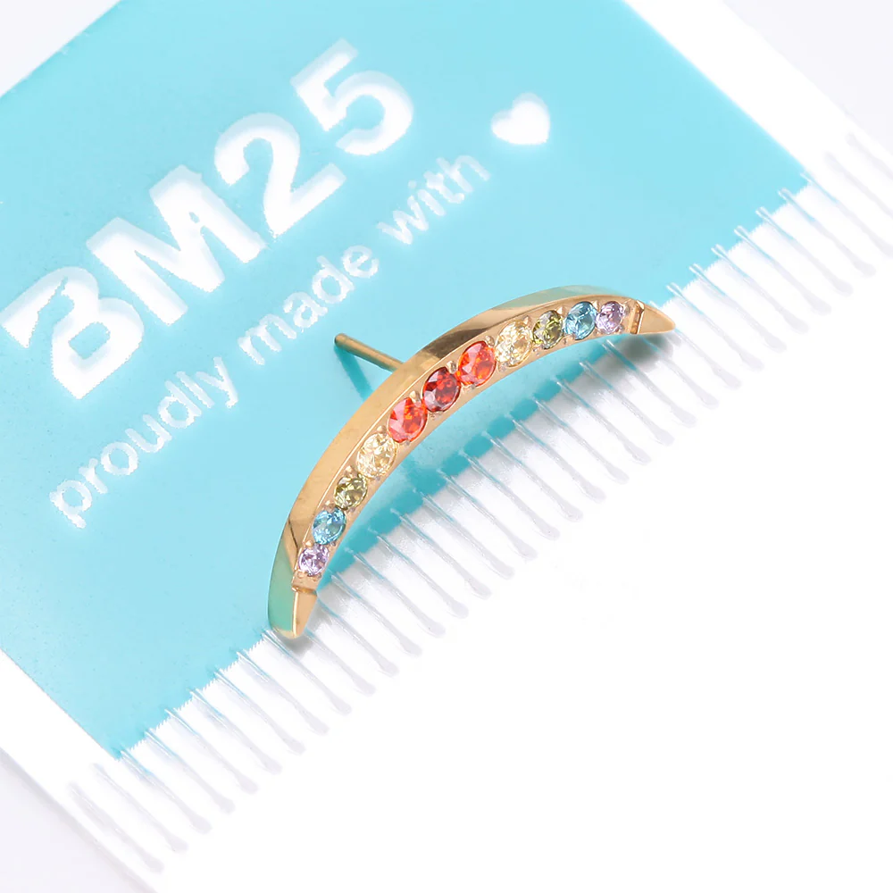 Pure24K Implant Grade Titanium OneFit Threadless Rainbow Multi-Gem Crescent Top Part - Image 4