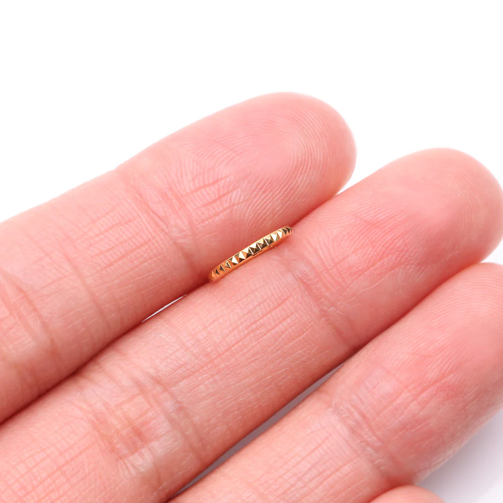Pure24K Implant Grade Titanium Pyramid Studded Geometric Seamless Clicker Hoop Ring - Image 3