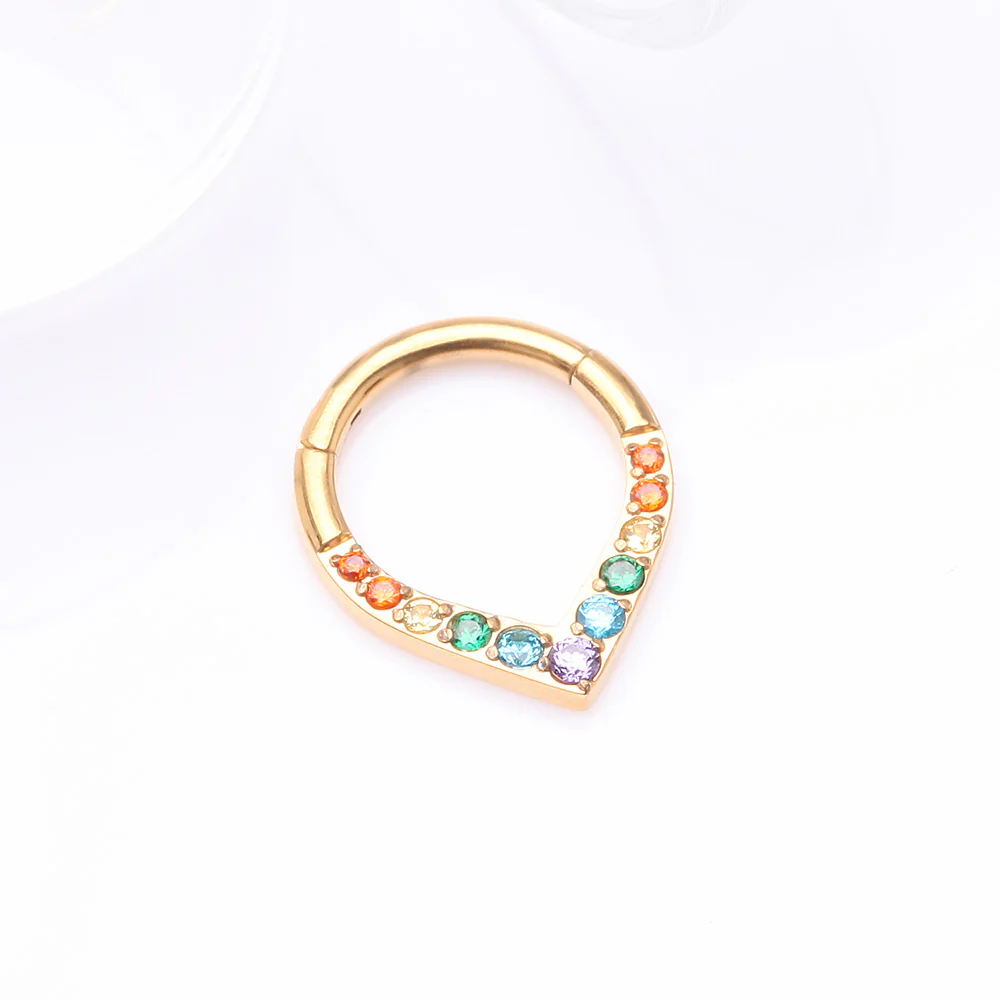 Pure24K Implant Grade Titanium Sparkle Chevron Teardrop Clicker Hoop Ring - Image 3