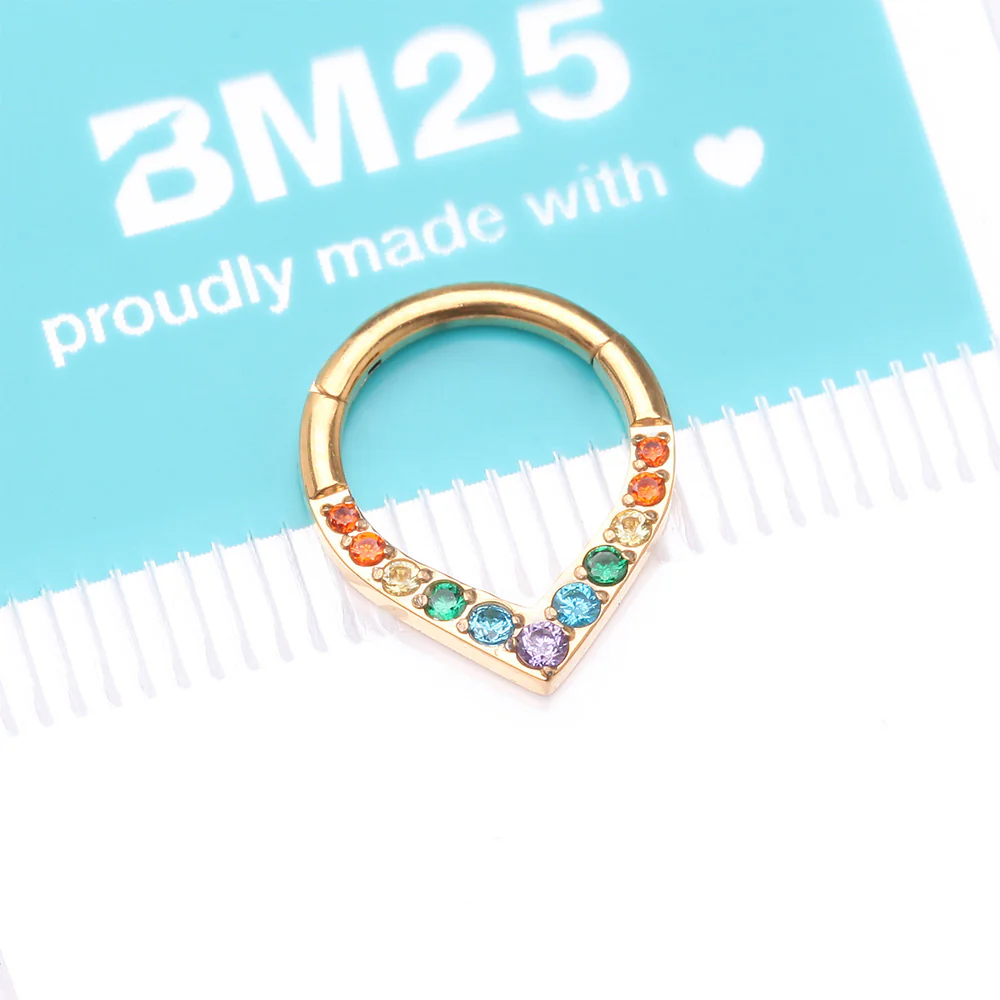 Pure24K Implant Grade Titanium Sparkle Chevron Teardrop Clicker Hoop Ring - Image 5
