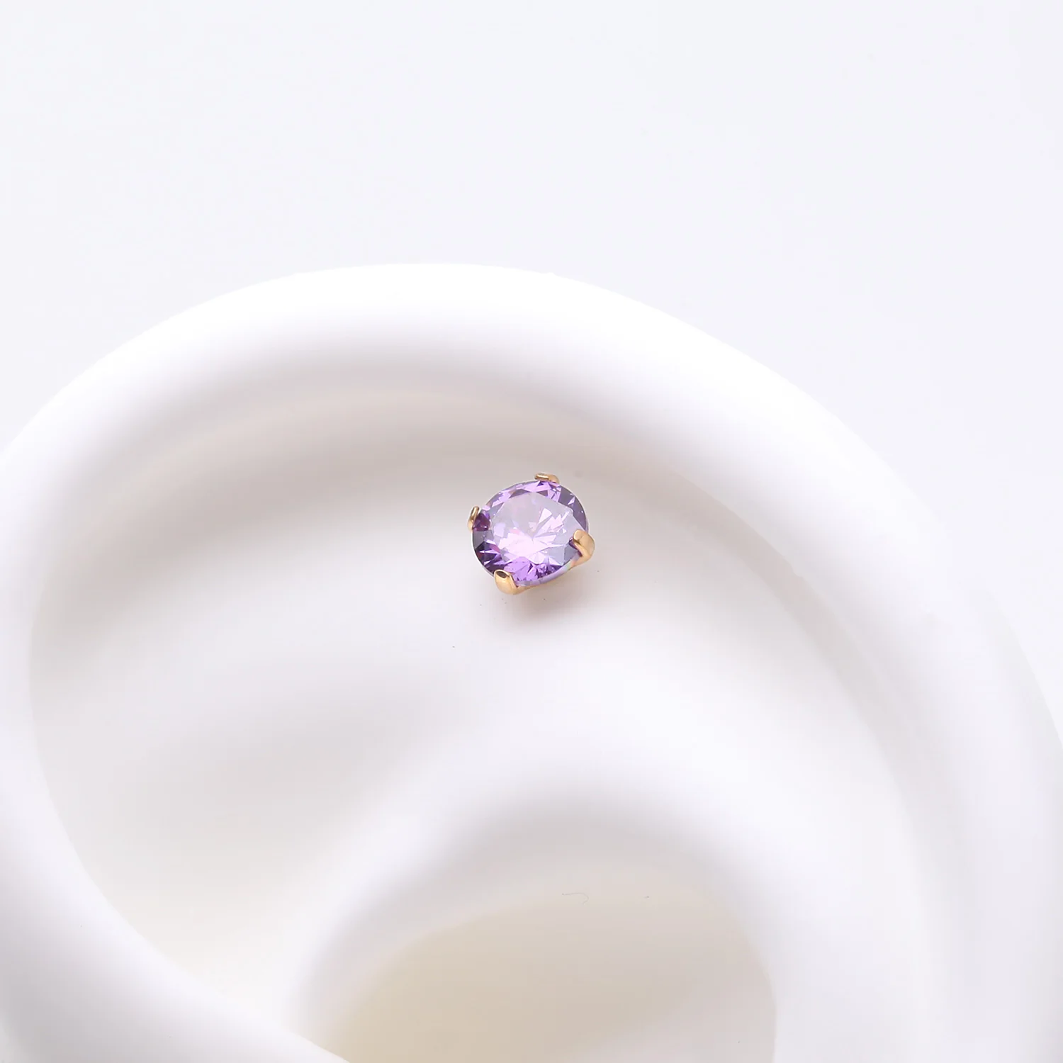 Pure24K Implant Grade Titanium OneFit Threadless Amethyst CZ Prong Set Birthstone Gem Top Part - Image 2