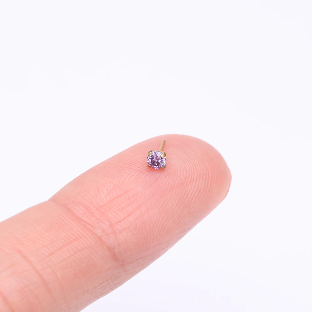Pure24K Implant Grade Titanium OneFit Threadless Amethyst CZ Prong Set Birthstone Gem Top Part - Image 3
