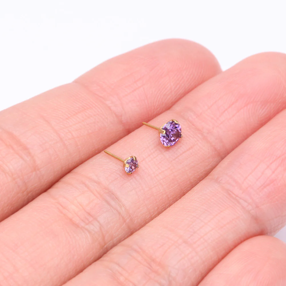 Pure24K Implant Grade Titanium OneFit Threadless Amethyst CZ Prong Set Birthstone Gem Top Part - Image 4