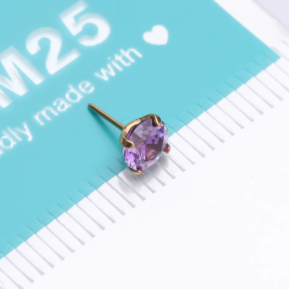 Pure24K Implant Grade Titanium OneFit Threadless Amethyst CZ Prong Set Birthstone Gem Top Part - Image 5