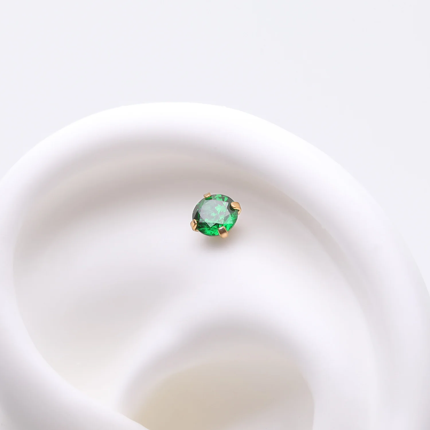 Pure24K Implant Grade Titanium OneFit Threadless Emerald CZ Prong Set Birthstone Gem Top Part - Image 2