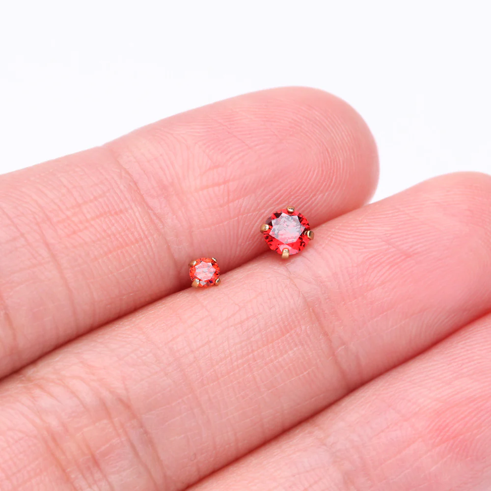 Pure24K Implant Grade Titanium OneFit Threadless Garnet CZ Prong Set Birthstone Gem Top Part - Image 4
