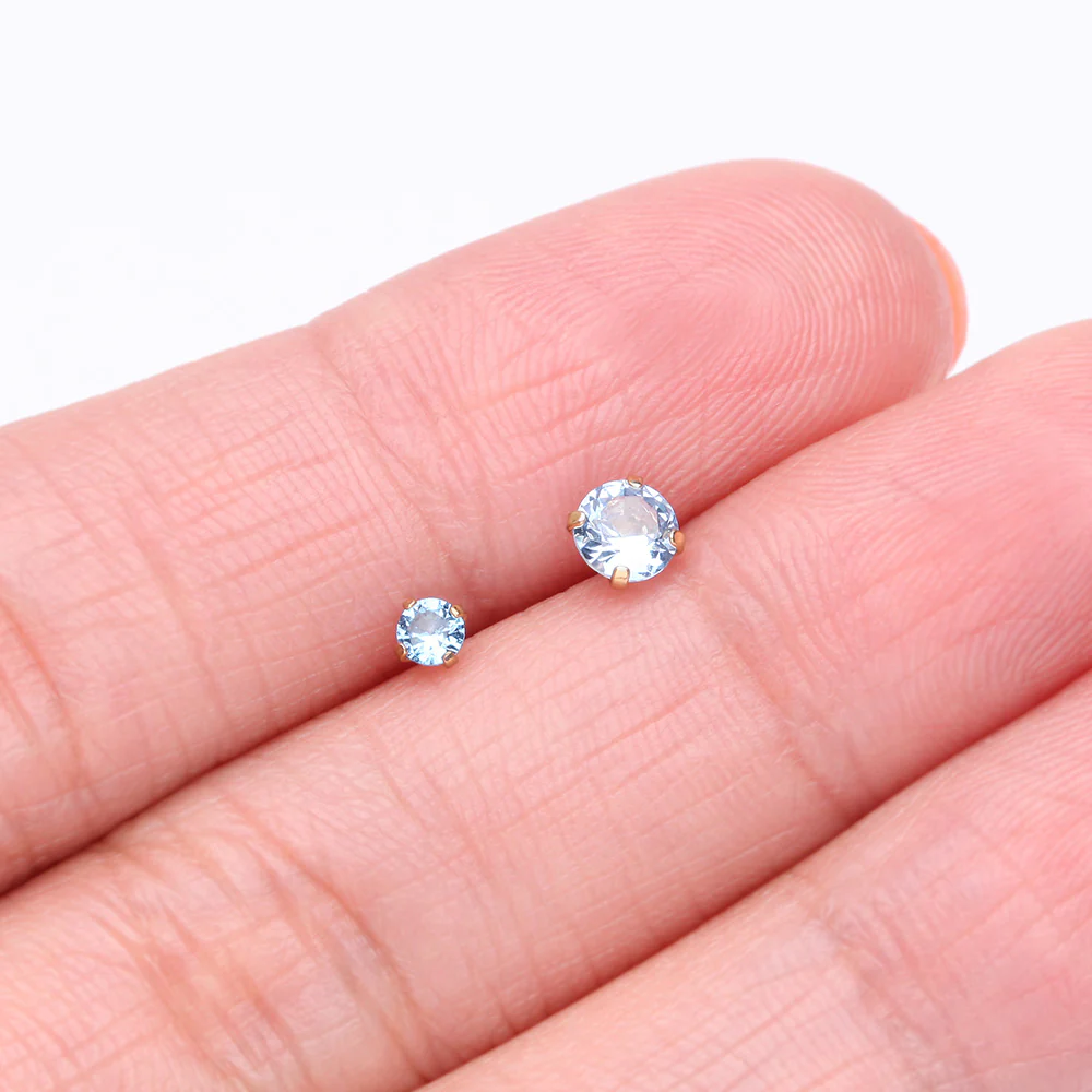 Pure24K Implant Grade Titanium OneFit Threadless Light Sapphire CZ Prong Set Birthstone Gem Top Part - Image 4