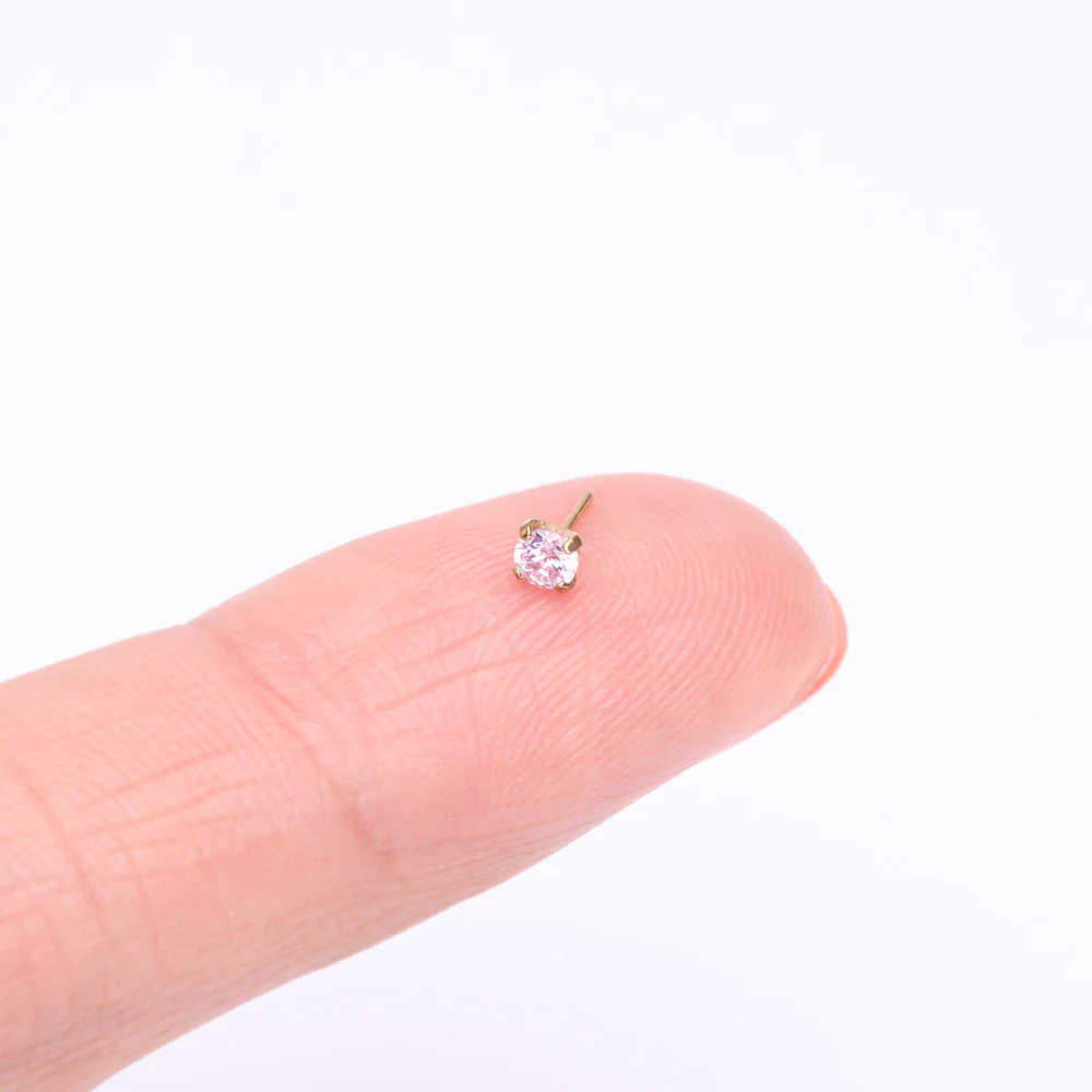 Pure24K Implant Grade Titanium OneFit Threadless Pink Rose CZ Prong Set Birthstone Gem Top Part - Image 3