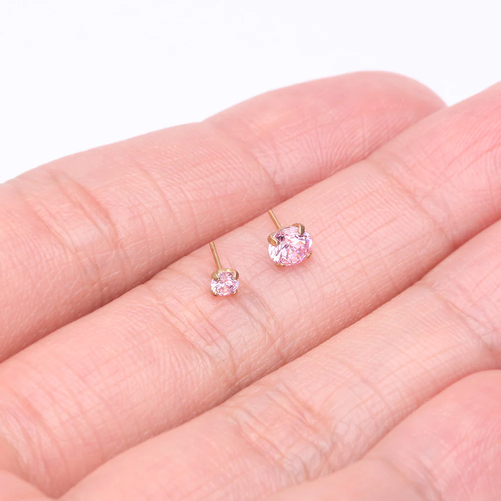 Pure24K Implant Grade Titanium OneFit Threadless Pink Rose CZ Prong Set Birthstone Gem Top Part - Image 4