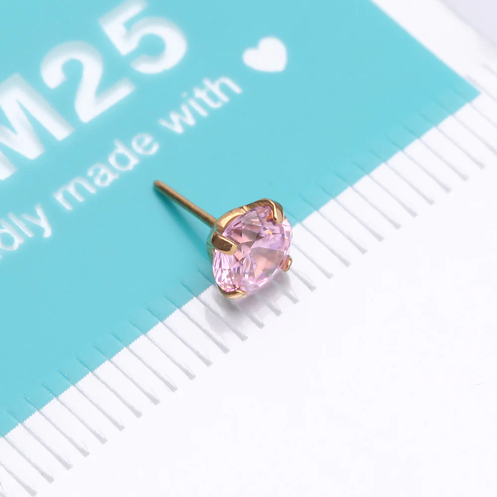 Pure24K Implant Grade Titanium OneFit Threadless Pink Rose CZ Prong Set Birthstone Gem Top Part - Image 5
