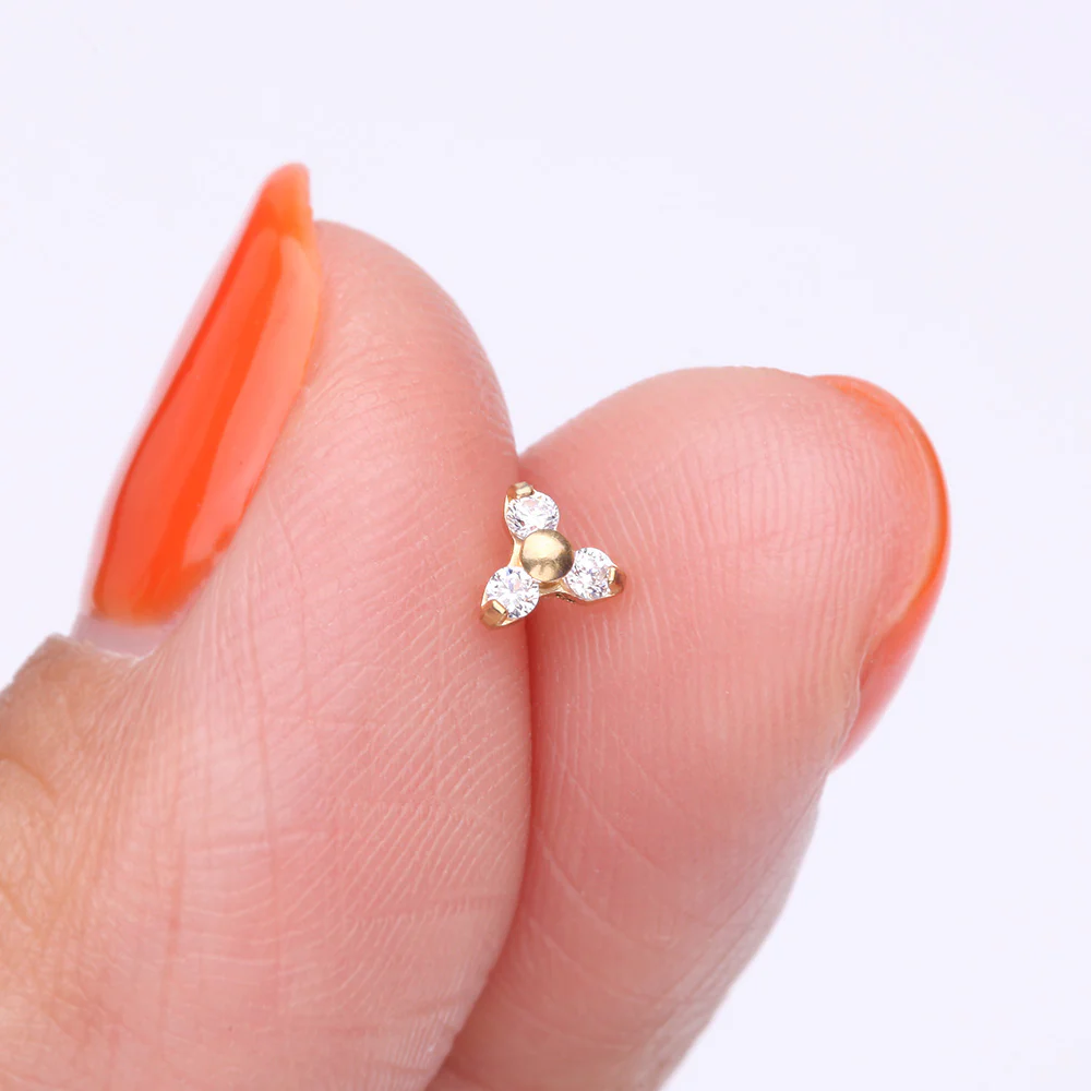 Pure24K Implant Grade Titanium OneFit Threadless Trinity Sparkle Prong Set Top Part - Image 3