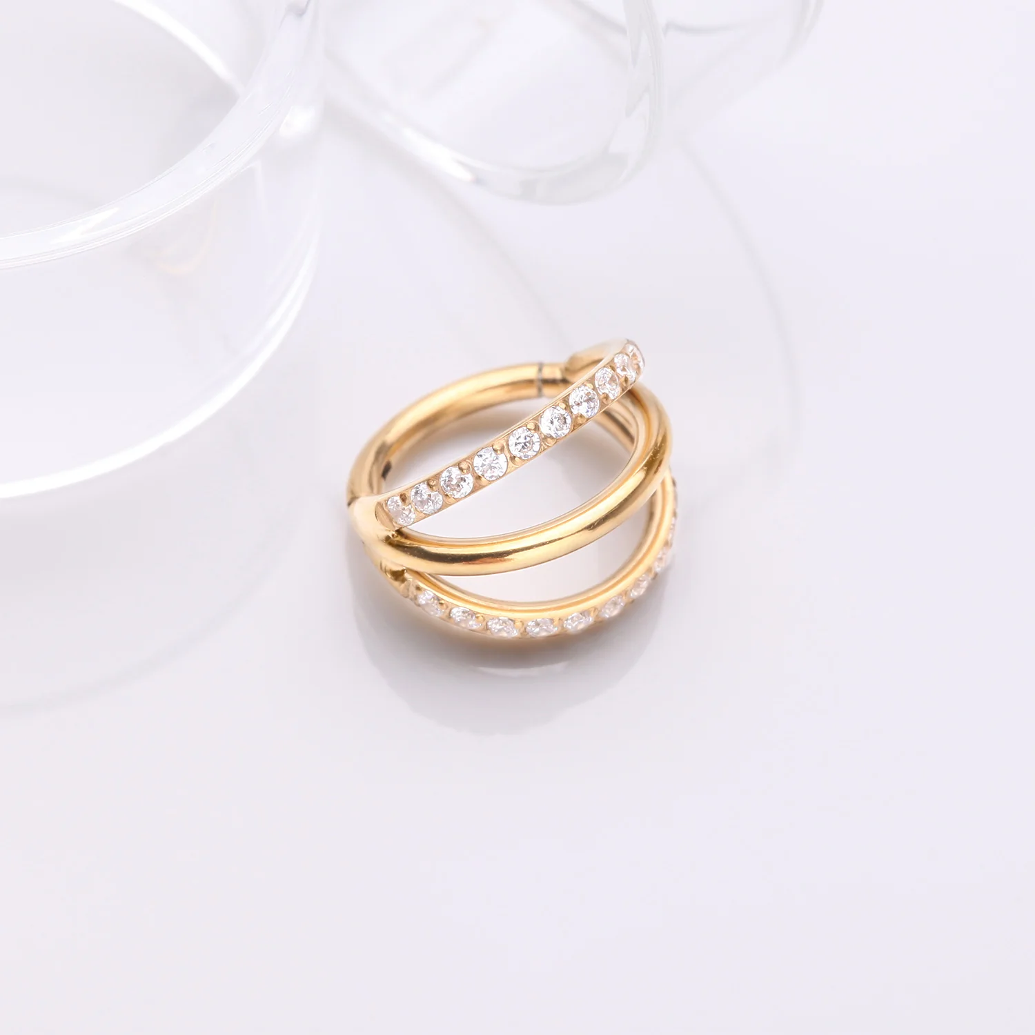 Pure24K Implant Grade Titanium Triple Loop Sparkle Clicker Hoop Ring - Image 2