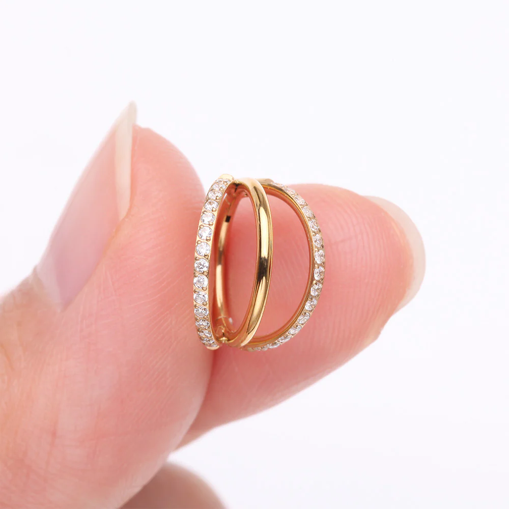 Pure24K Implant Grade Titanium Triple Loop Sparkle Clicker Hoop Ring - Image 3