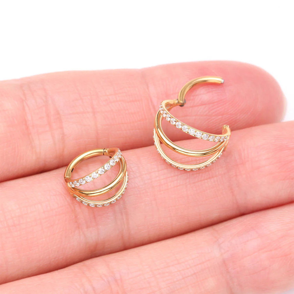 Pure24K Implant Grade Titanium Triple Loop Sparkle Clicker Hoop Ring - Image 4