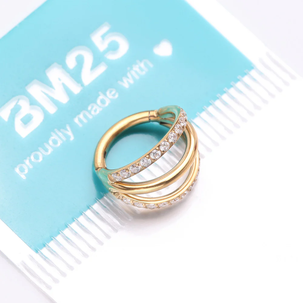 Pure24K Implant Grade Titanium Triple Loop Sparkle Clicker Hoop Ring - Image 5