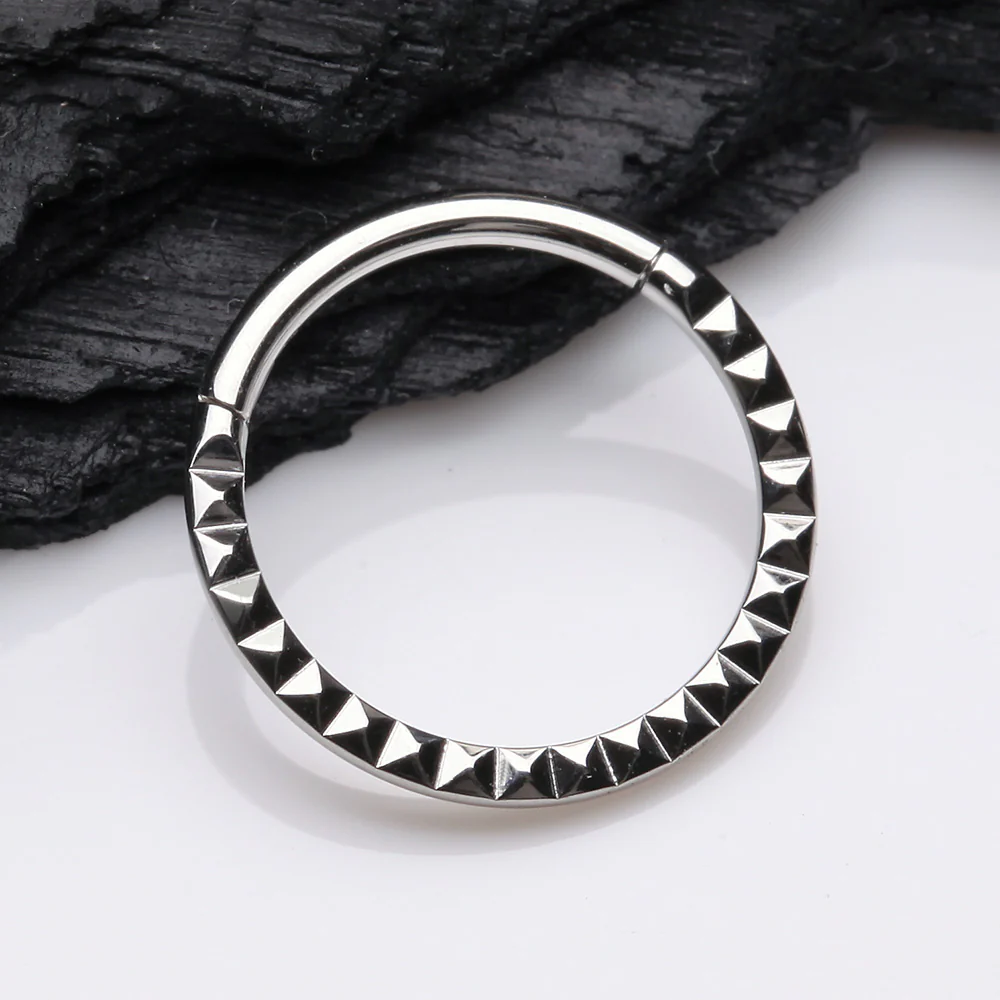 Pyramid Studded Geometric Seamless Clicker Hoop Ring - Image 3