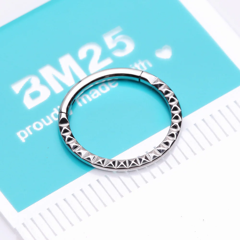 Pyramid Studded Geometric Seamless Clicker Hoop Ring - Image 4
