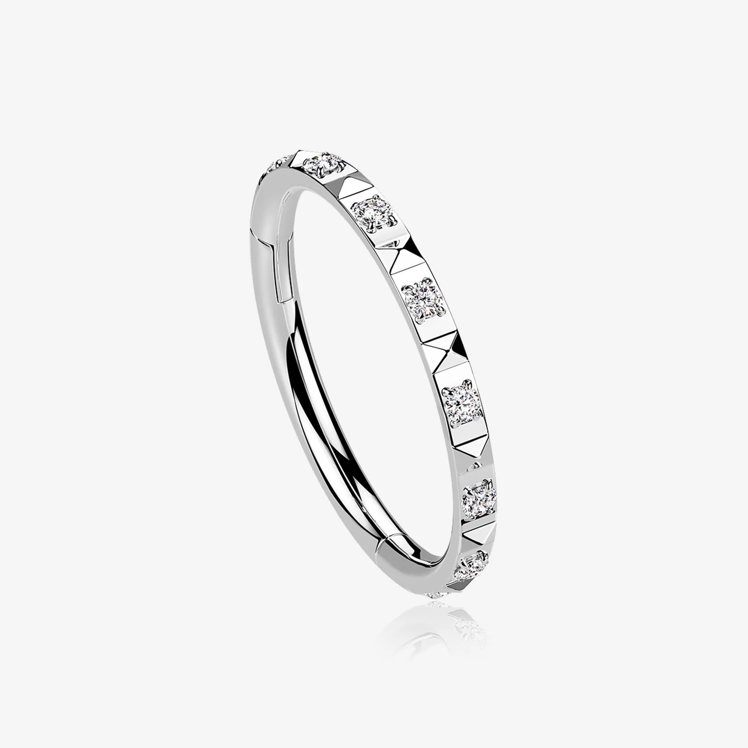 Pyramid Studded Multi-Gem Sparkles Geometric Seamless Clicker Hoop Ring