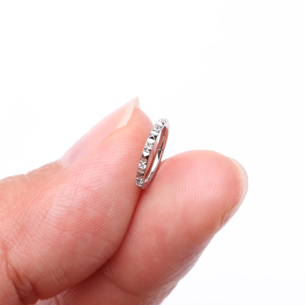 Pyramid Studded Multi-Gem Sparkles Geometric Seamless Clicker Hoop Ring - Image 3