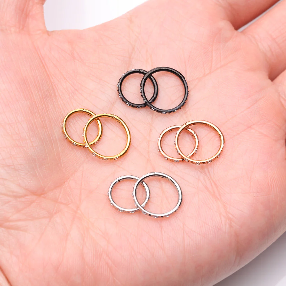 Pyramid Studded Multi-Gem Sparkles Geometric Seamless Clicker Hoop Ring - Image 4
