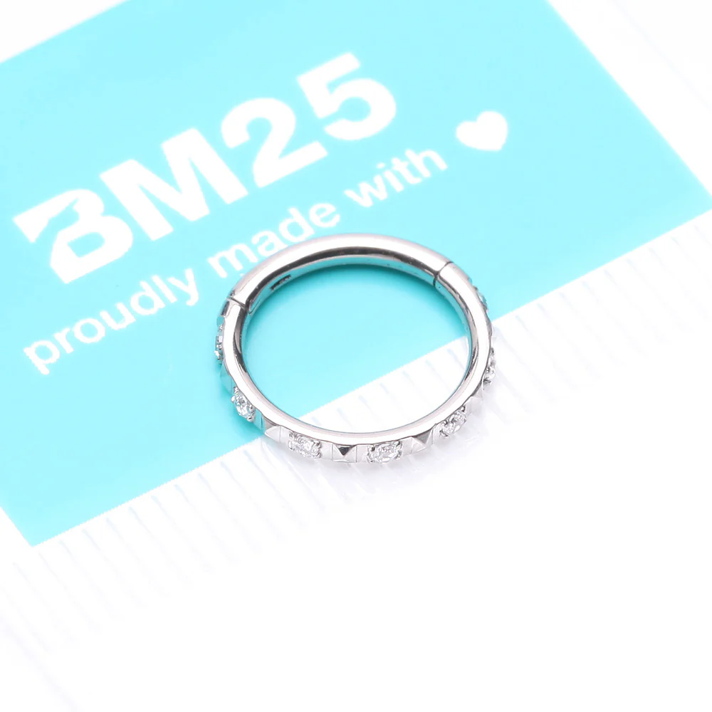 Pyramid Studded Multi-Gem Sparkles Geometric Seamless Clicker Hoop Ring - Image 5