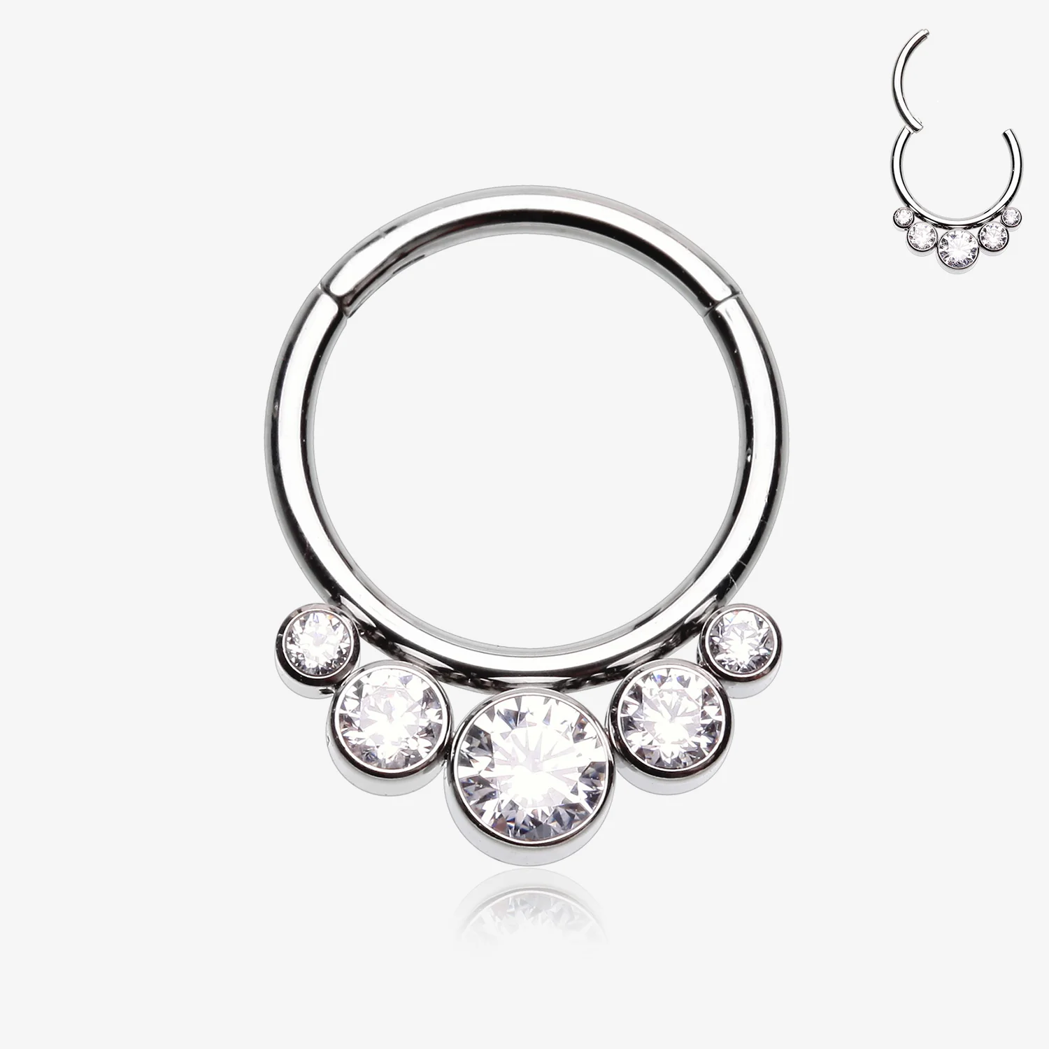 Quintuple Gem Sparkle Seamless Steel Clicker Hoop Ring