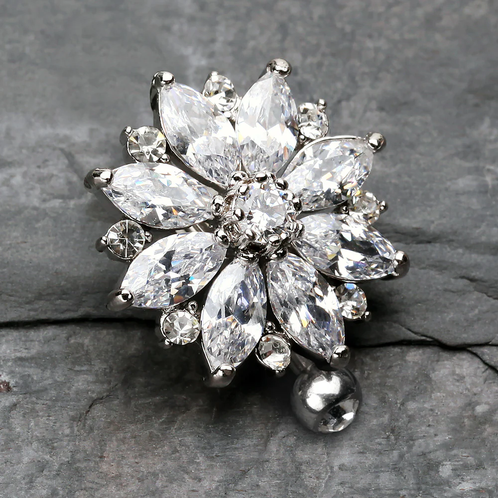 Radiant Flower Multi-Gem Marquise Belly Button Ring - Image 3