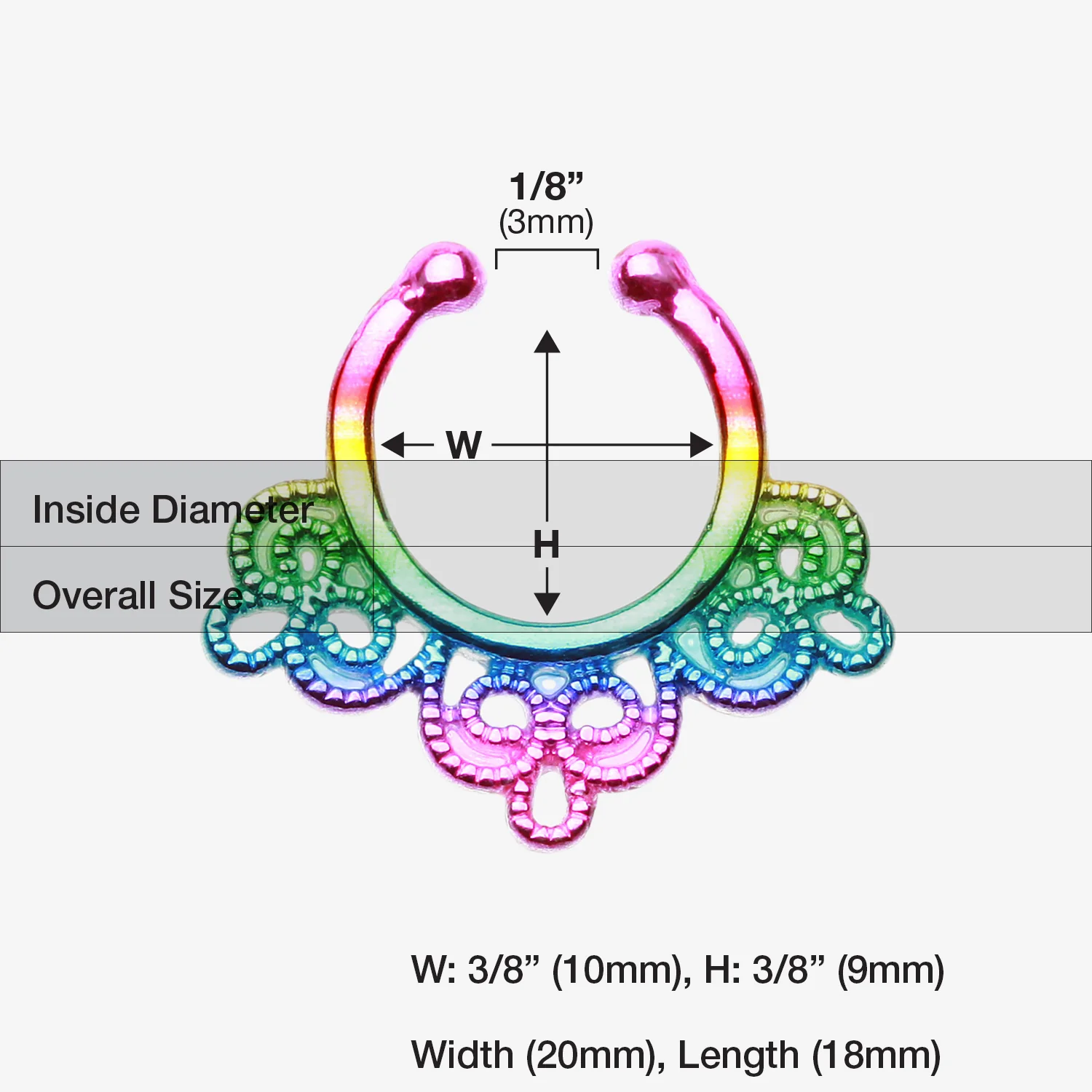 Rainbow Florid Filigree Fake Septum Clip-On Ring - Image 2