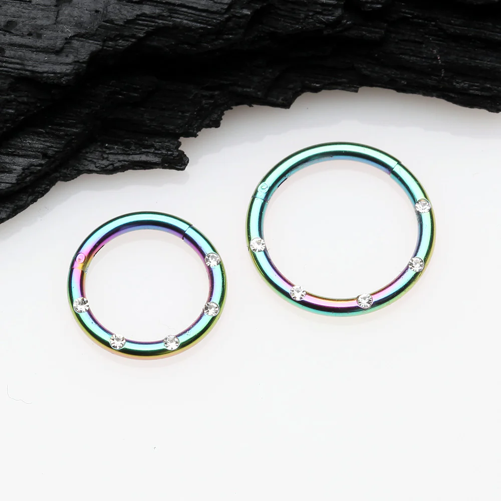 Rainbow Multi-Gem Seamless Clicker Hoop Ring - Image 3