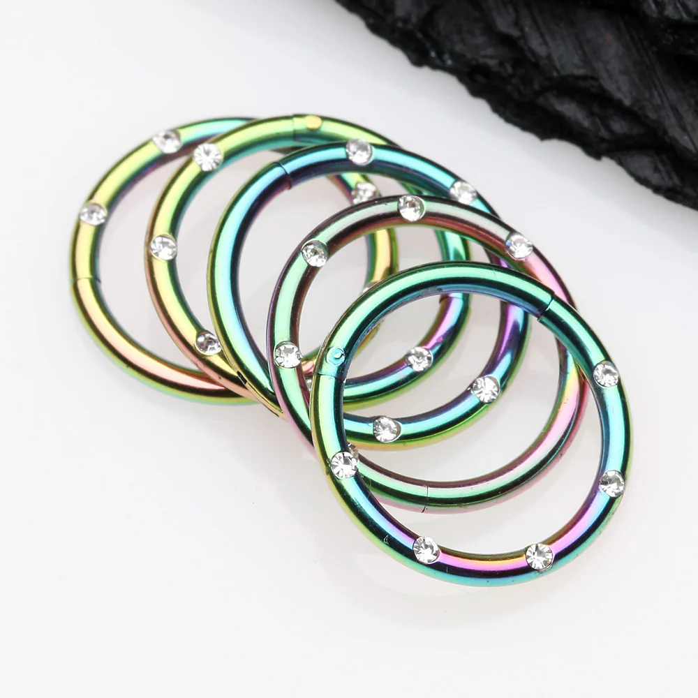 Rainbow Multi-Gem Seamless Clicker Hoop Ring - Image 4