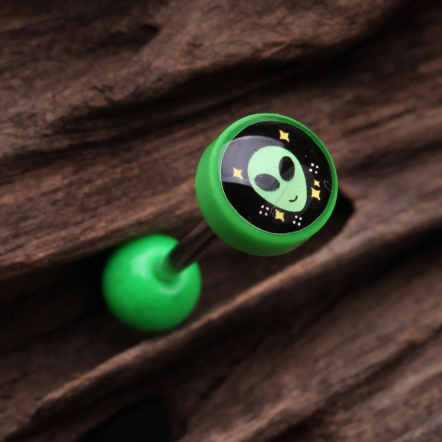 Retro Alien Icon Top Acrylic Barbell Tongue Ring - Image 2