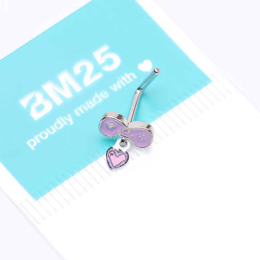 Retro Gamer Controller 8-Bit Pixel Heart Dangle L-Shaped Nose Ring - Image 5