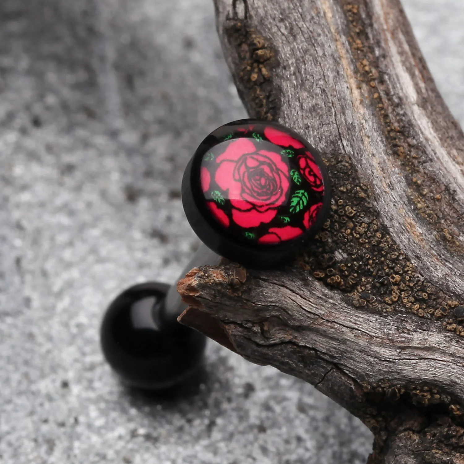 Romantic Red Rose Logo Acrylic Barbell Tongue Ring - Image 2