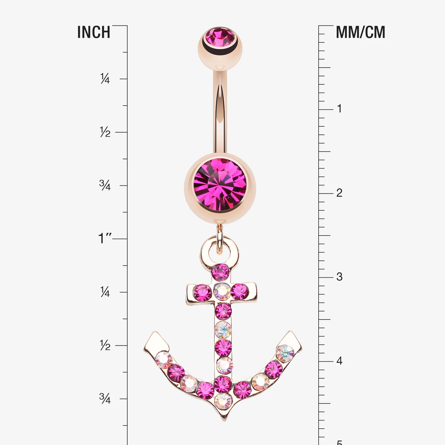 Rose Gold Anchor Gem Sparkle Belly Button Ring - Image 2