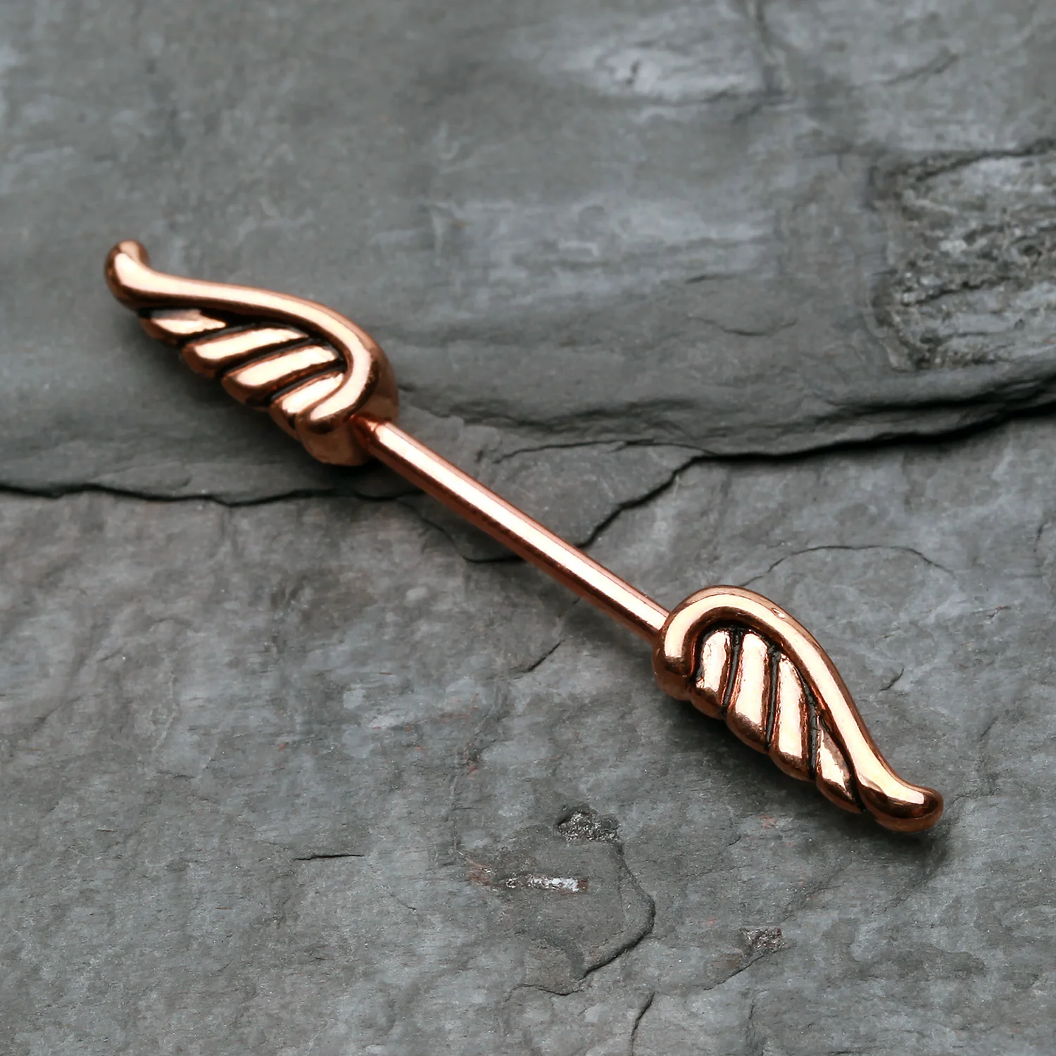 A Pair of Rose Gold Angel Wing Nipple Barbell Ring - Image 2