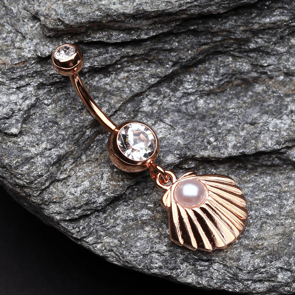Rose Gold Ariel's Shell Dangle Belly Button Ring - Image 3