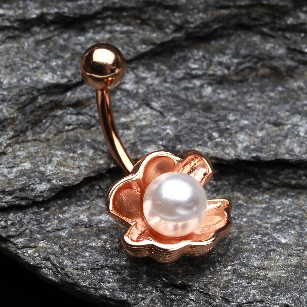 Rose Gold Ariel's Shell with Pearl Belly Button Ring - Image 3