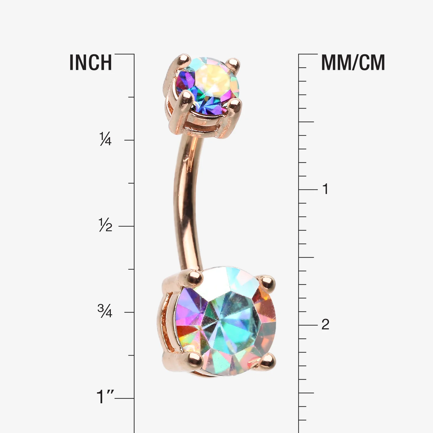 Rose Gold Aurora Sparkle Prong Set Belly Button Ring - Image 2