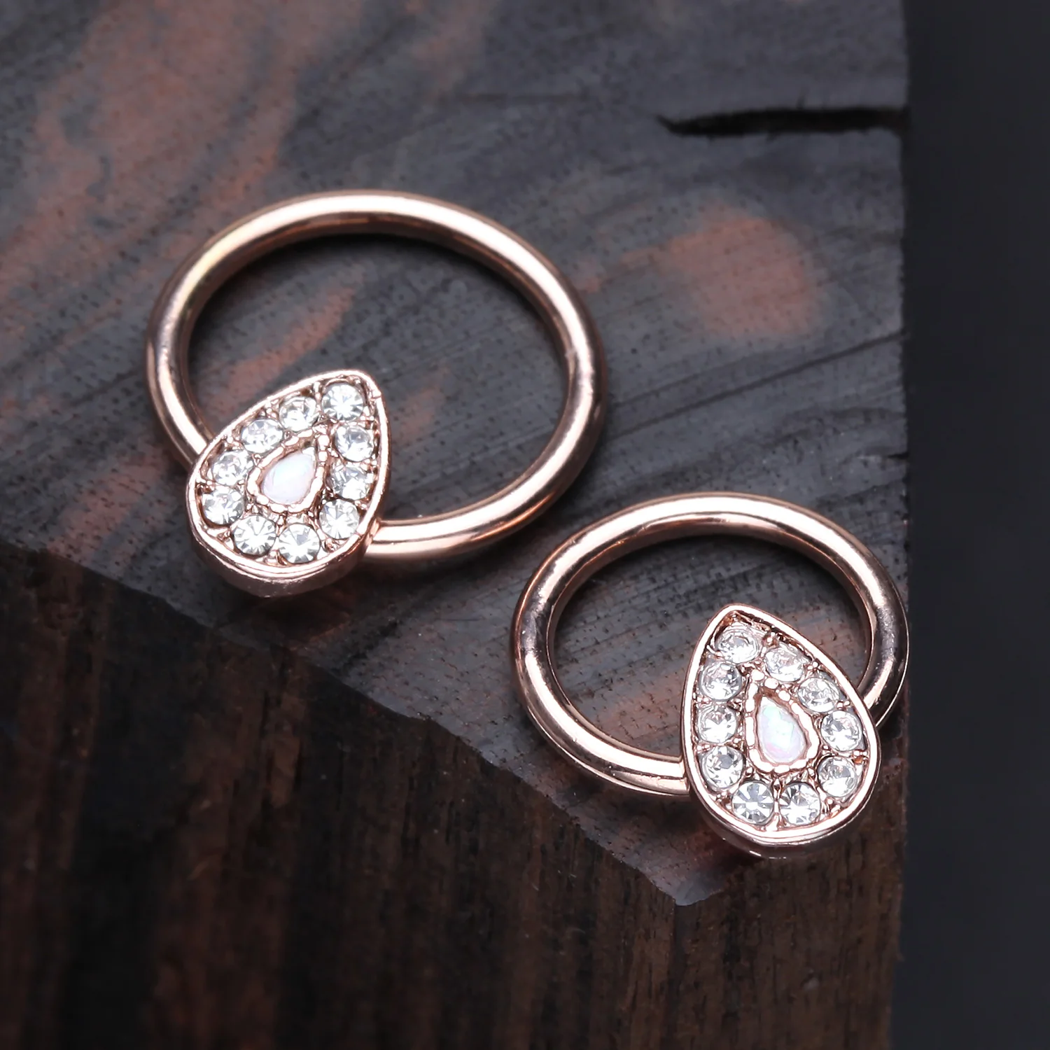 Rose Gold Avice Opalescent Sparkle Captive Bead Ring - Image 2