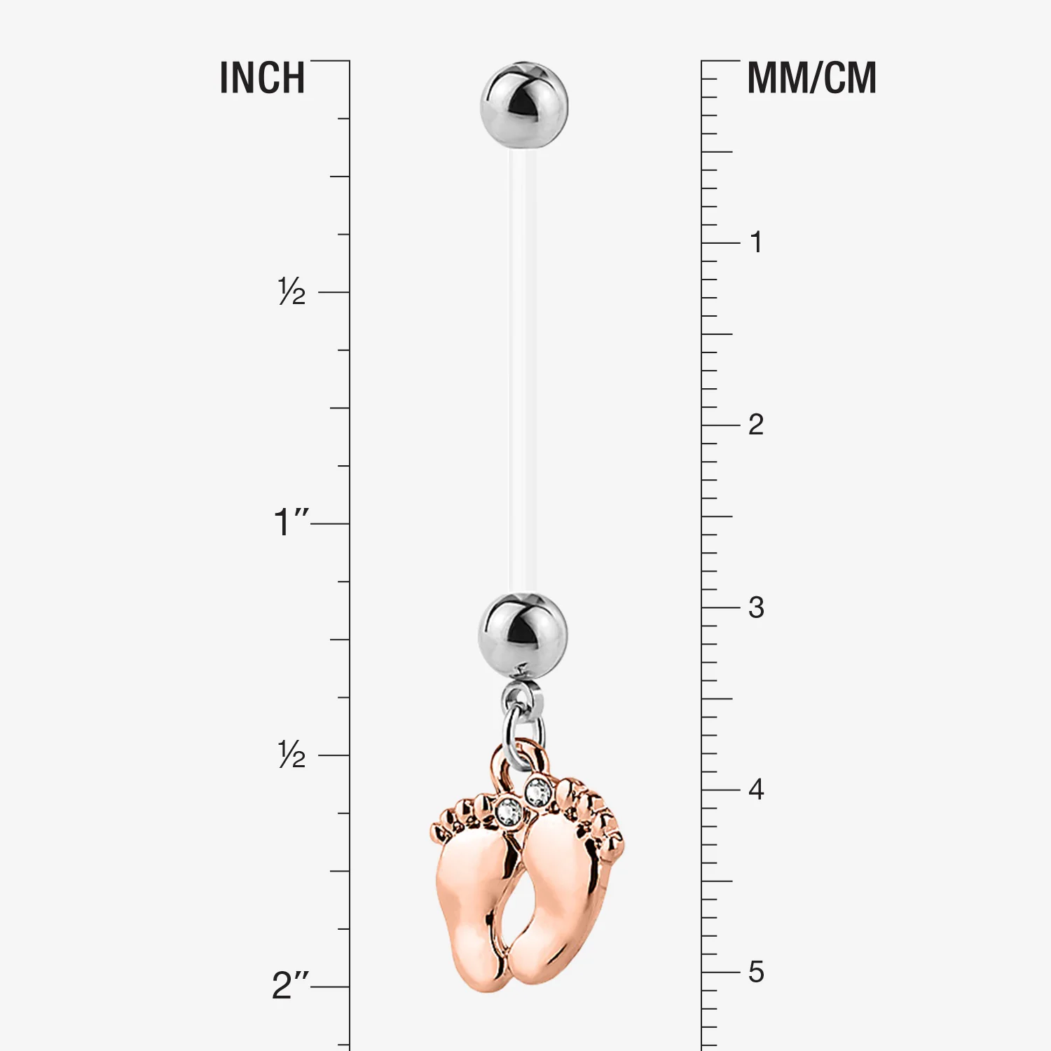Rose Gold Baby Feet Sparkle Dangle Bio-Flex Pregnancy Belly Button Ring - Image 2