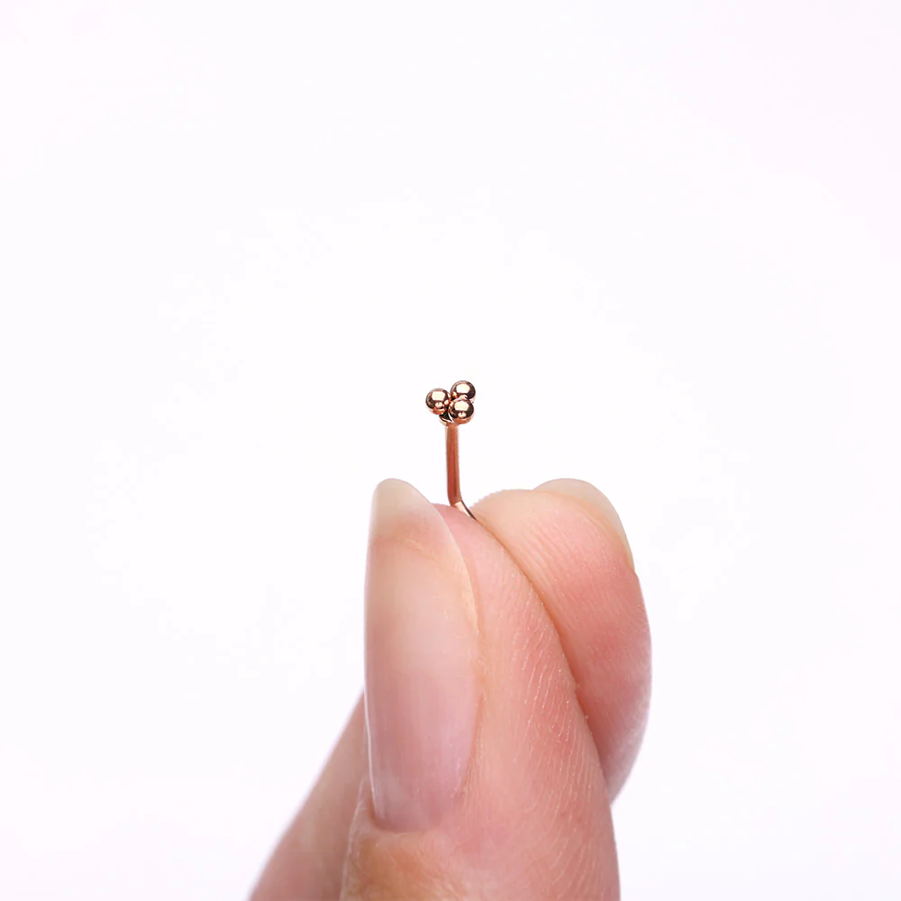 Rose Gold Bali Beads Trinity Steel L-Shaped Nose Ring - Image 3