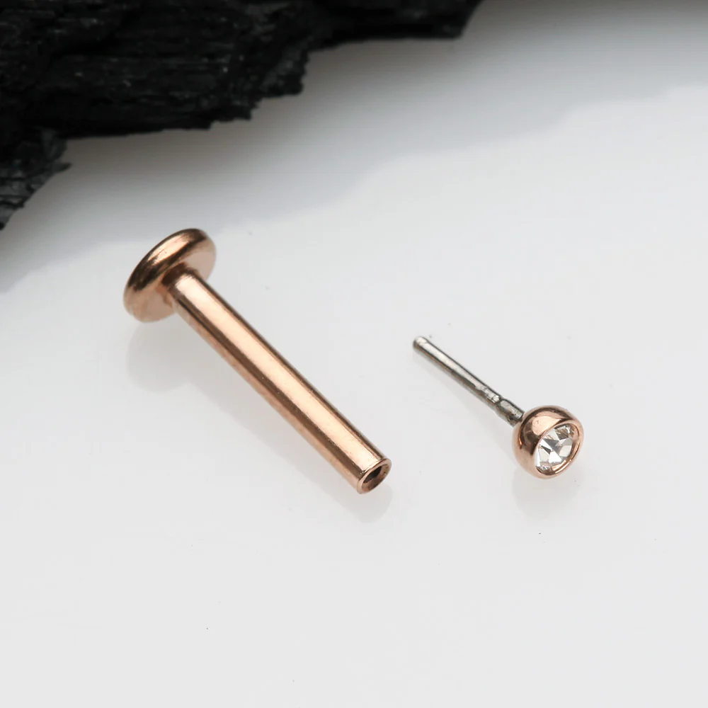 Rose Gold Basic Gem Ball Top Threadless Push-In Steel Labret - Image 3
