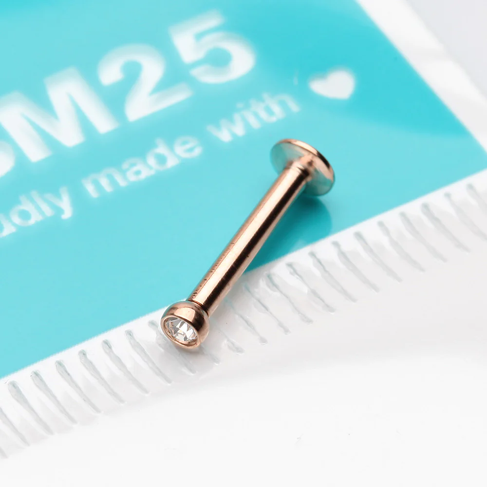 Rose Gold Basic Gem Ball Top Threadless Push-In Steel Labret - Image 4