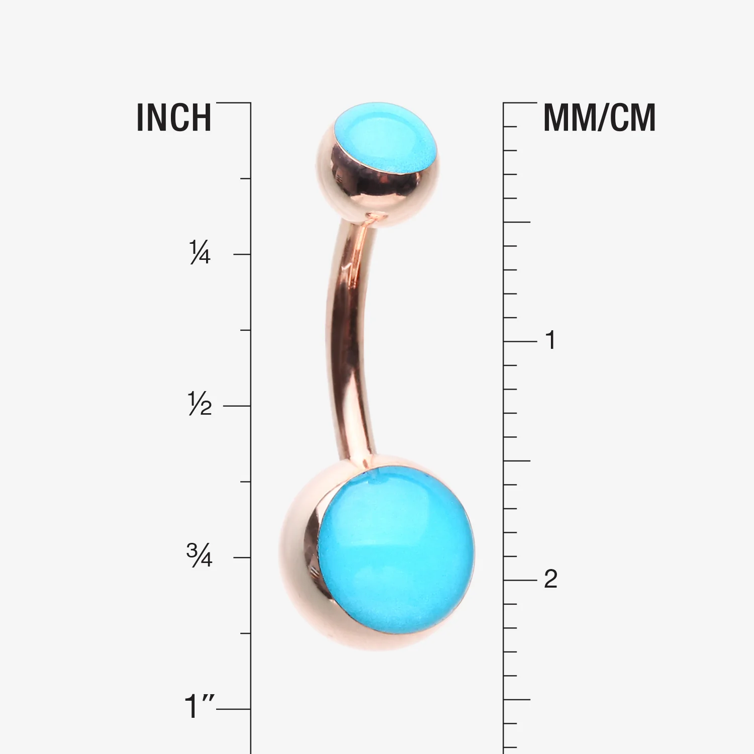 Rose Gold Blue Glow in the Dark Steel Belly Button Ring - Image 2